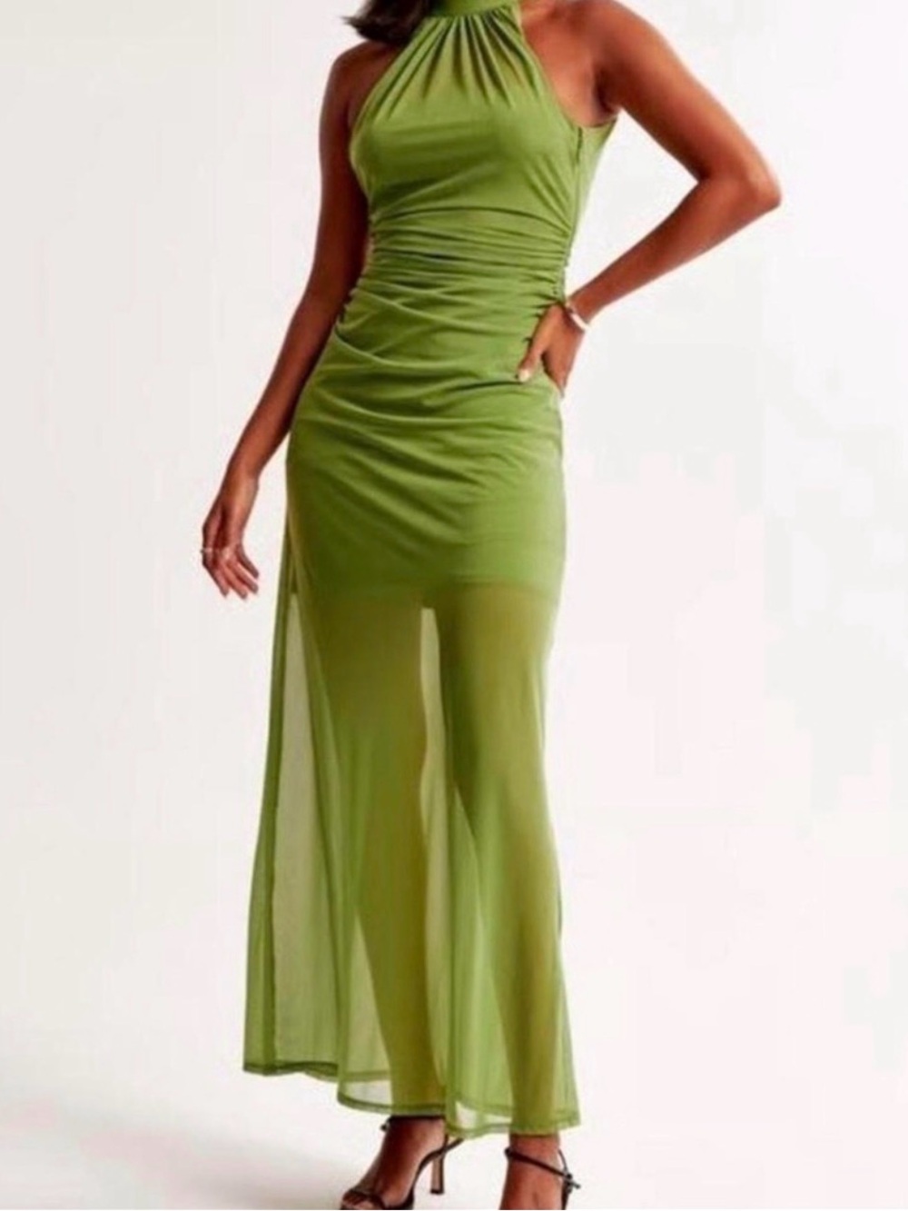 Abercrombie & Fitch Green Halter Ruched Maxi Dress